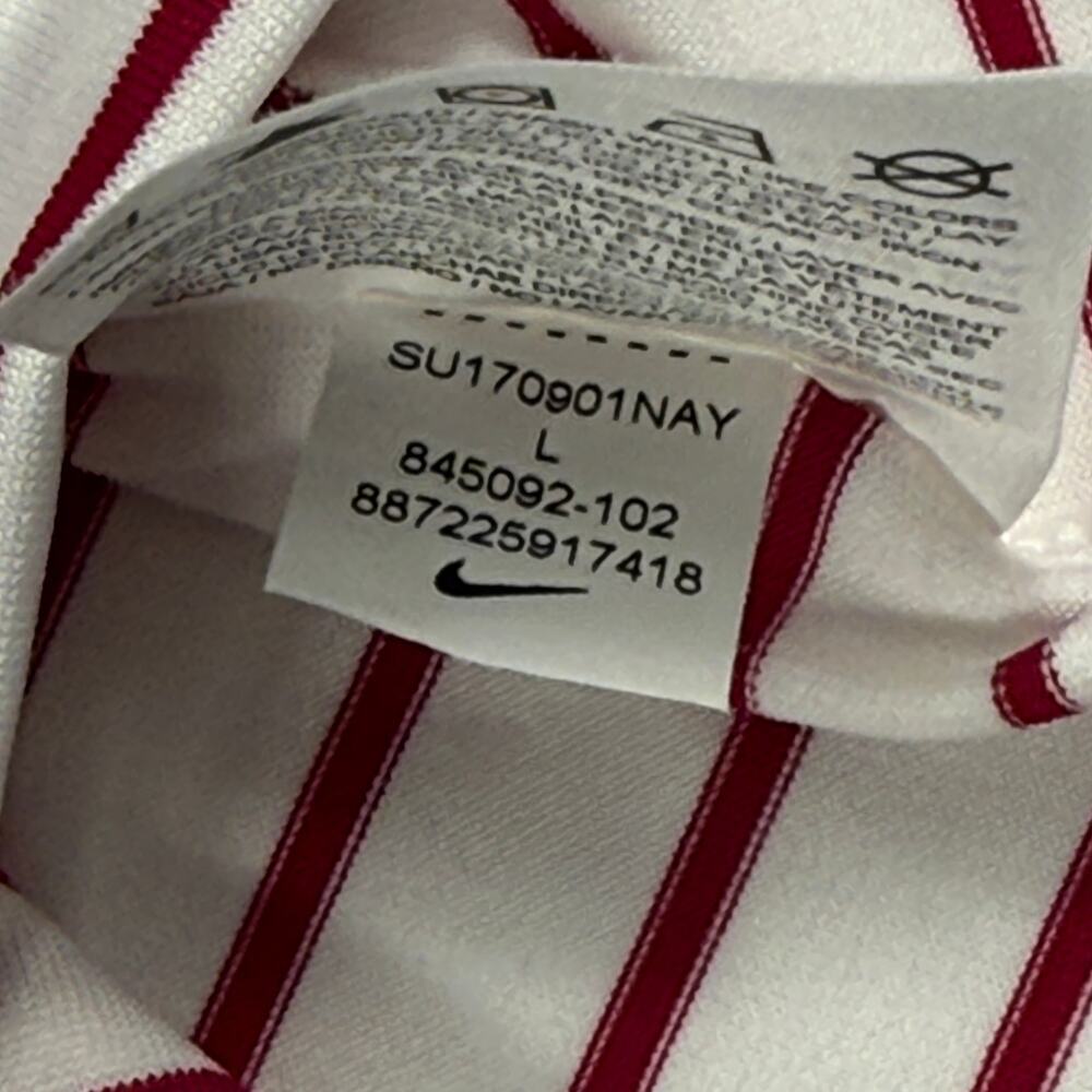 Nike Golf Polo Shirt Standard Fit Dri-Fit white red Striped Stretch Men's Sz L - Picture 9 of 13